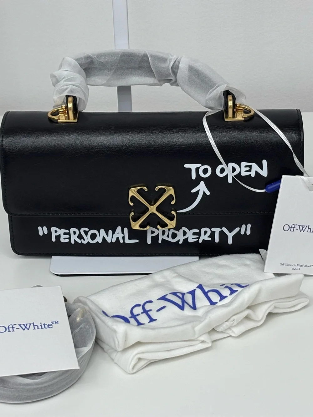 Off-White Black Satchel with Gold Hardware and Top Handle/crossbody